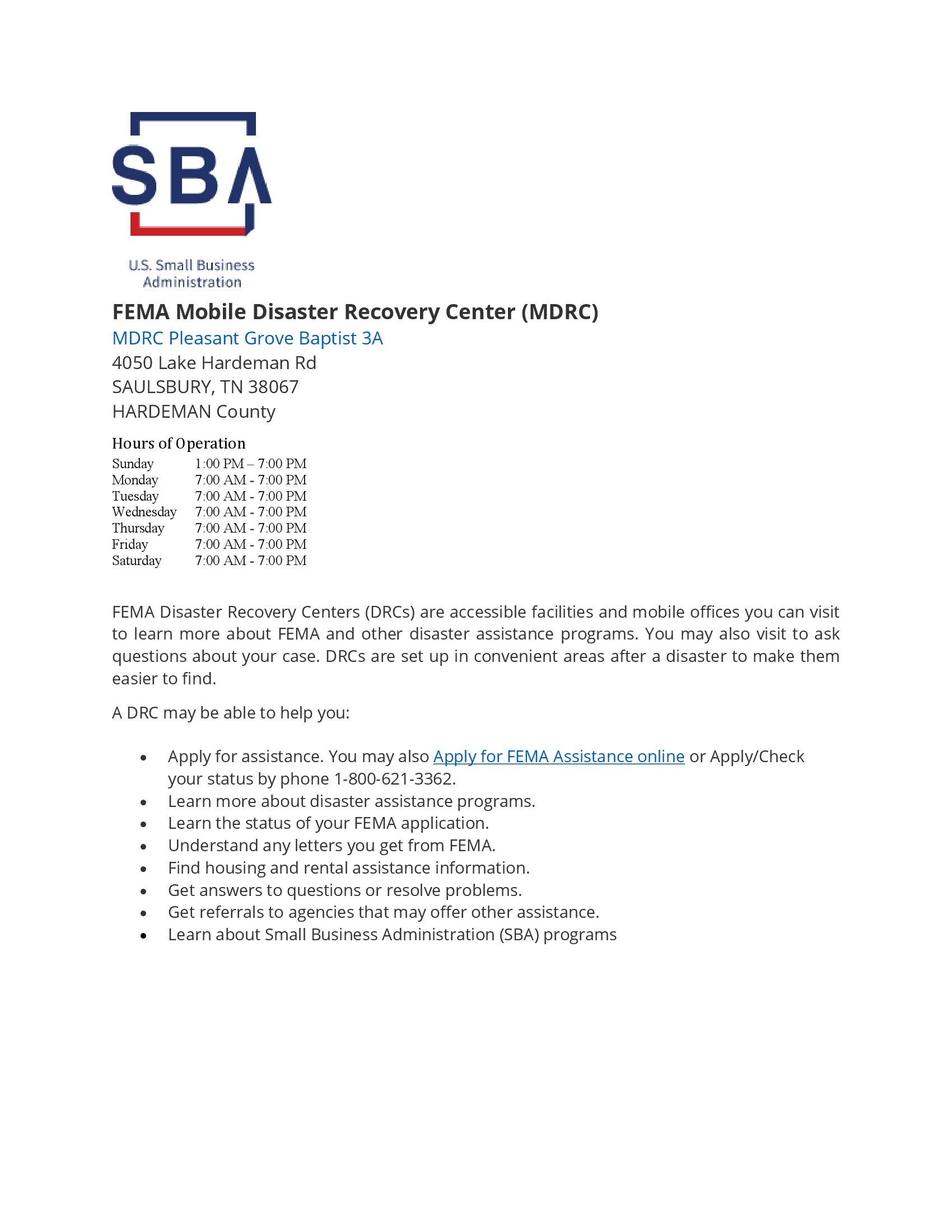 FEMA Mobile Disaster Recovery Center (MDRC)